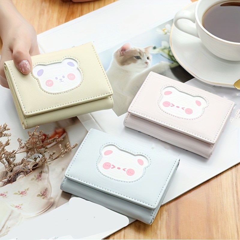 Kawaii Cartoon Bear Pattern Short Mini Wallet Trifold Coin Temu