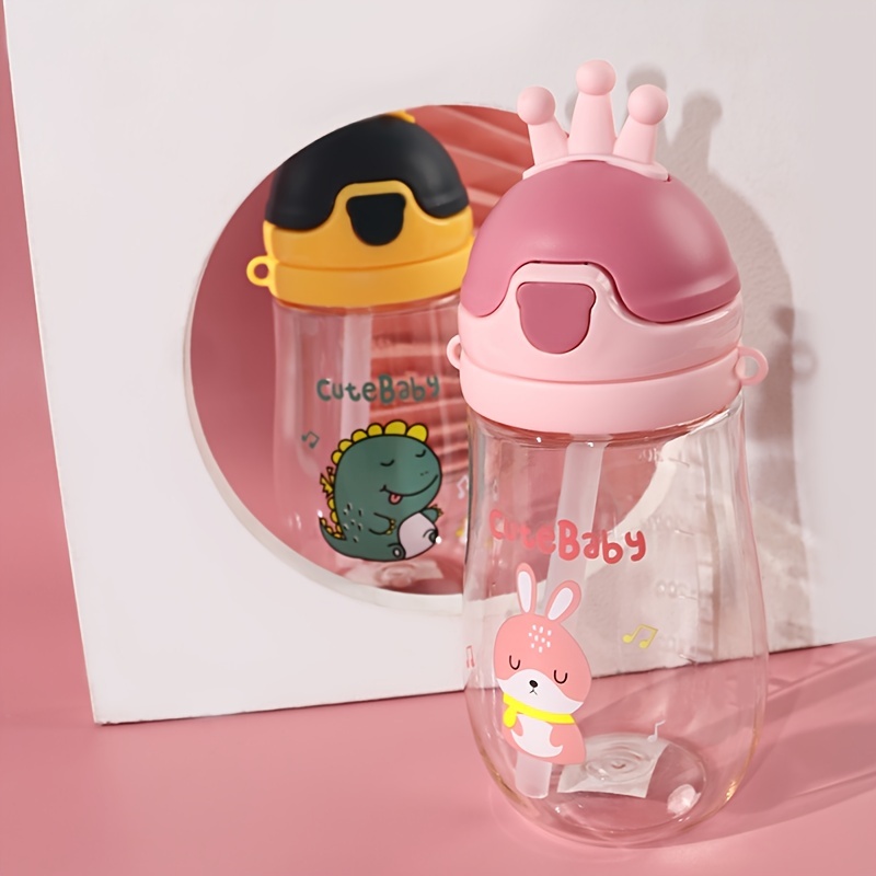 1pc Strap Water Bottle Children Cute Cartoon Crown Straw Cup - Temu