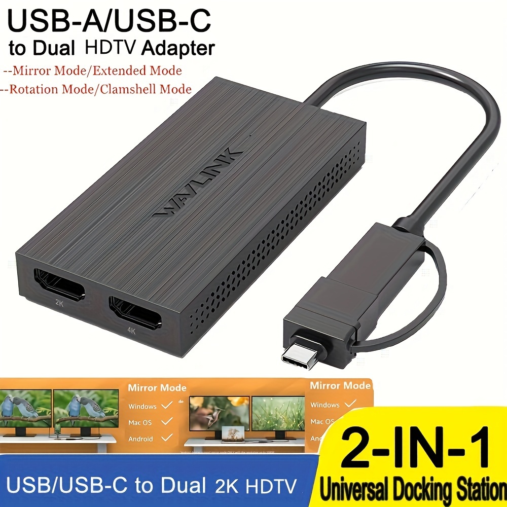 Adaptador USB C 2 HDMI, Docking Station Hub, Dual Monitor, Dual
