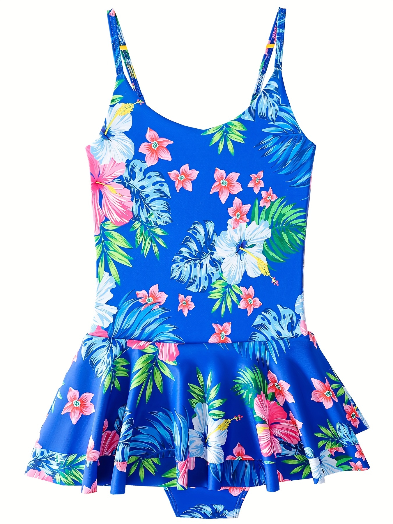 girls plum and white floral swimsuit