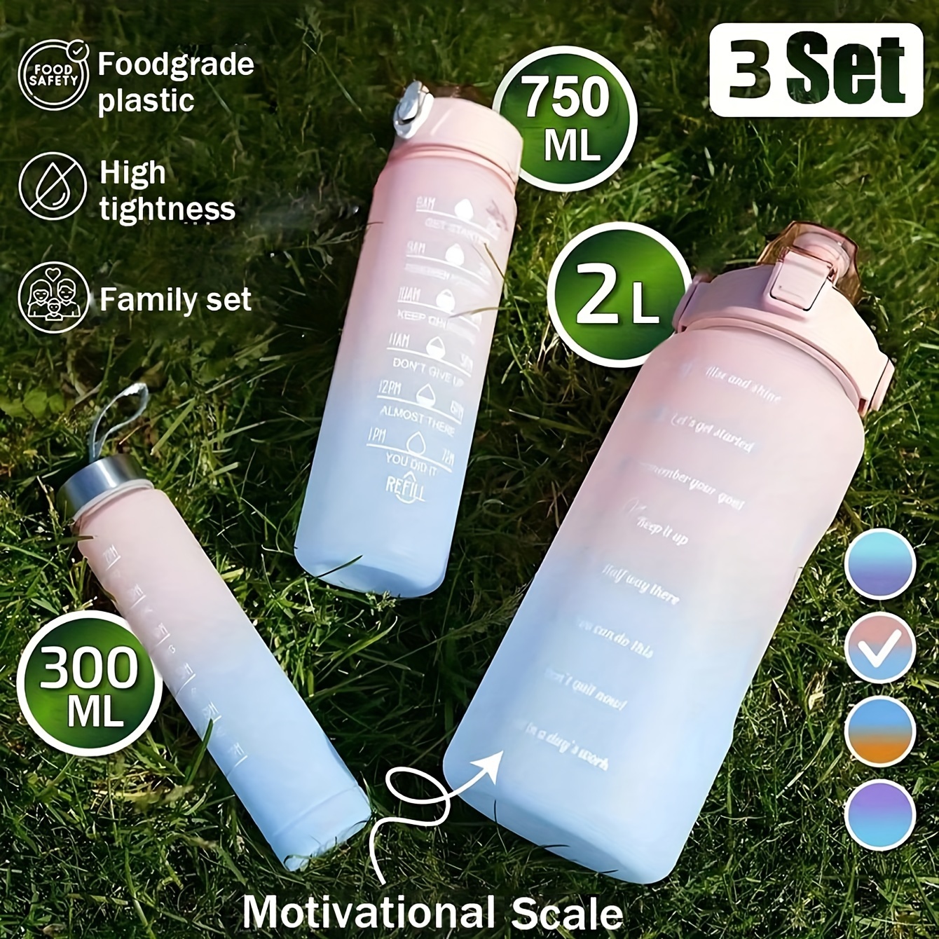 Leakproof Reusable Sports Water Bottle With Time Marker & Straw & Lanyard,  Perfect For Gym, Office & School (large+medium+small) - Temu