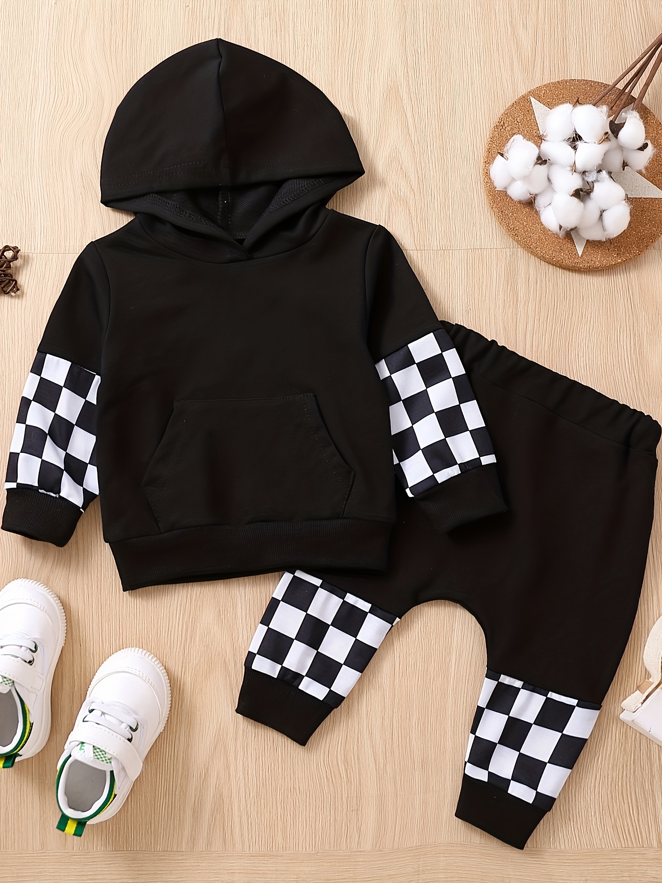 Boy's Casual Hoodie Outfit Plaid Pattern Hooded Shirt - Temu