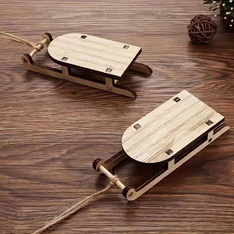 1pc Christmas Wooden Crafts, Holiday Assembly, Home Mini Sled Car Desktop  Decoration