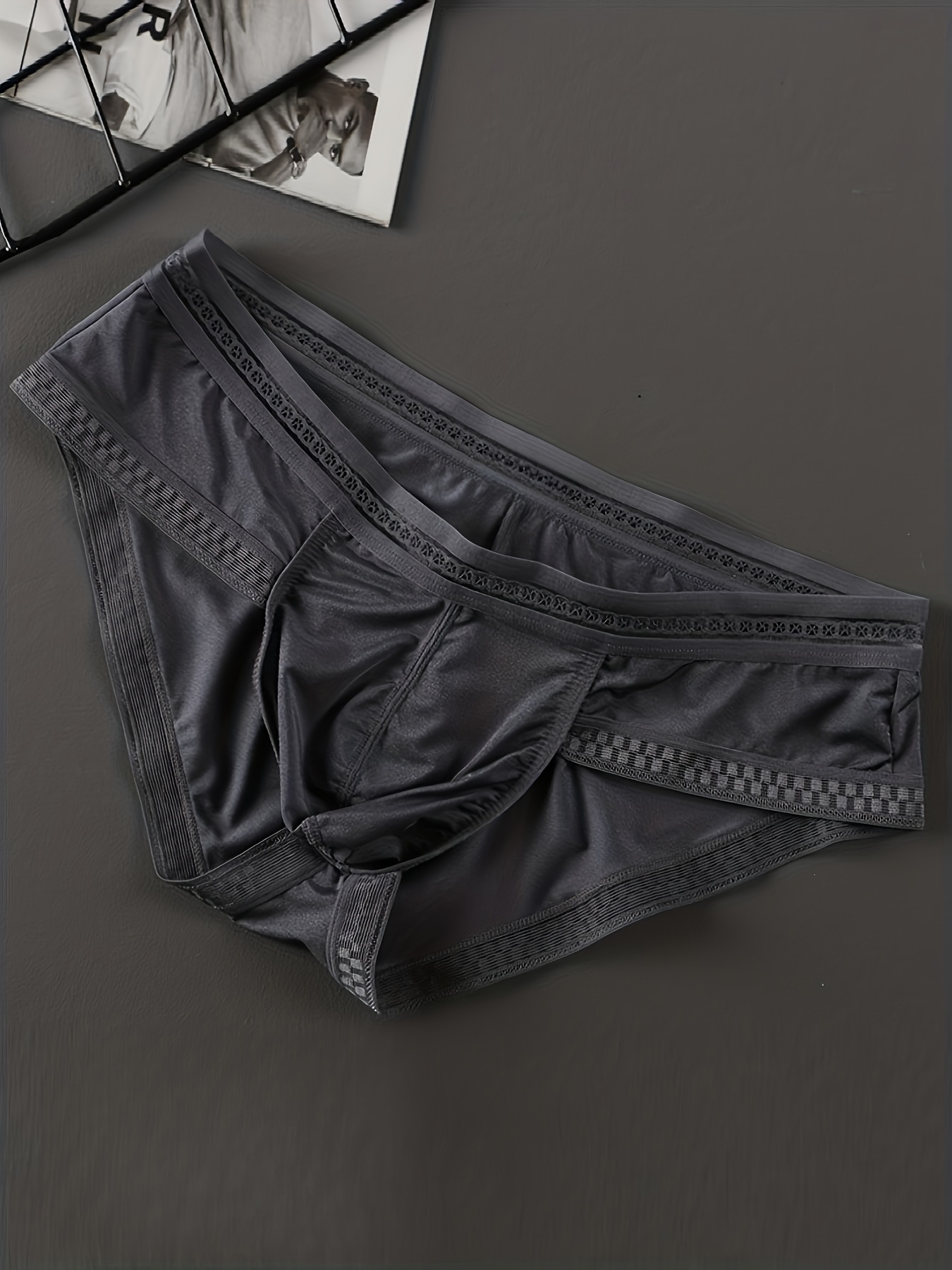 Men Sexy Briefs Bulge Pouch Ice Silk Underwear Low-waist Ultra-thin  Breathable Panties
