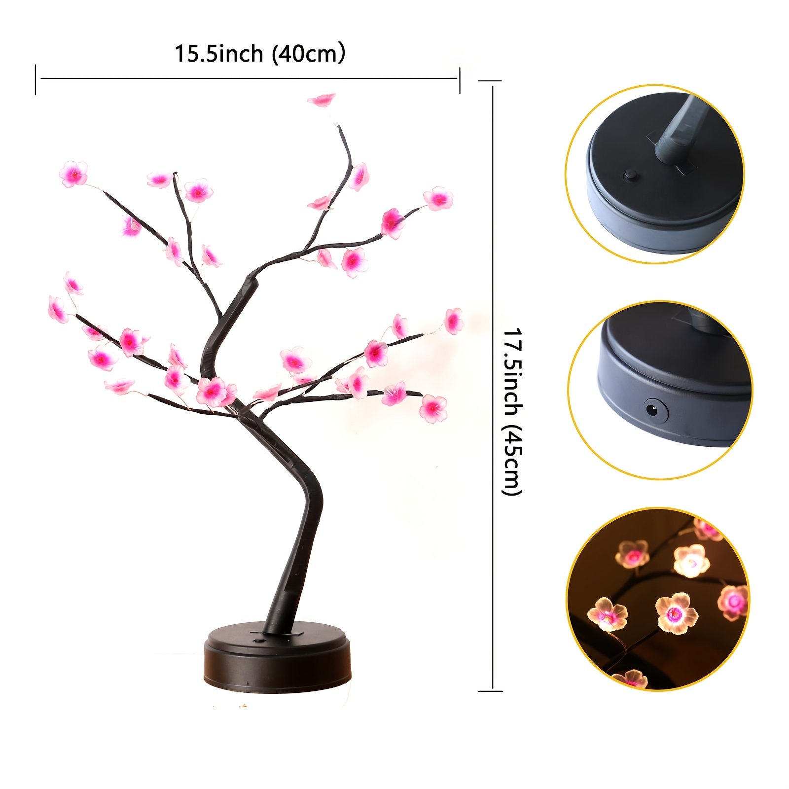 Cherry Blossom Tree Light, 35LED Lighted Tabletop Artificial Flower Bonsai  Tree Lamp USB Powered for Home Decor Room Office Party Wedding Christmas  Decorations 