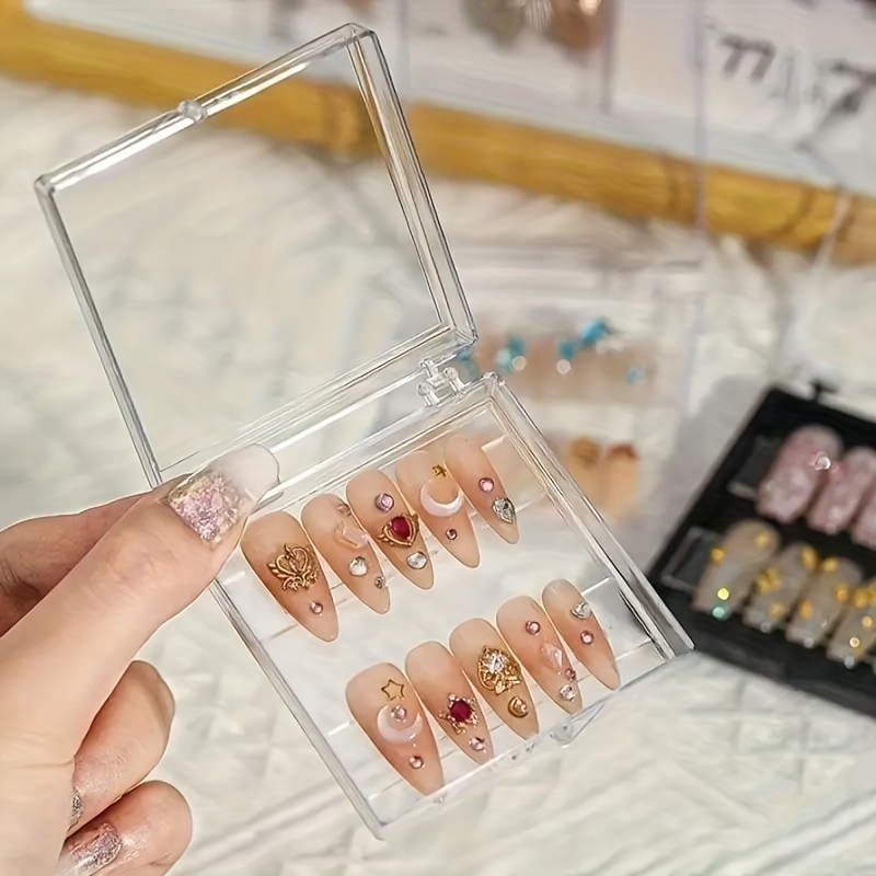 10 Pieces Press on Nail Storage Box Nail Packing Box Small 3x3inch Mini  Transparent Compact Artificial Nail Display Organizer for Nail Salon Pink 