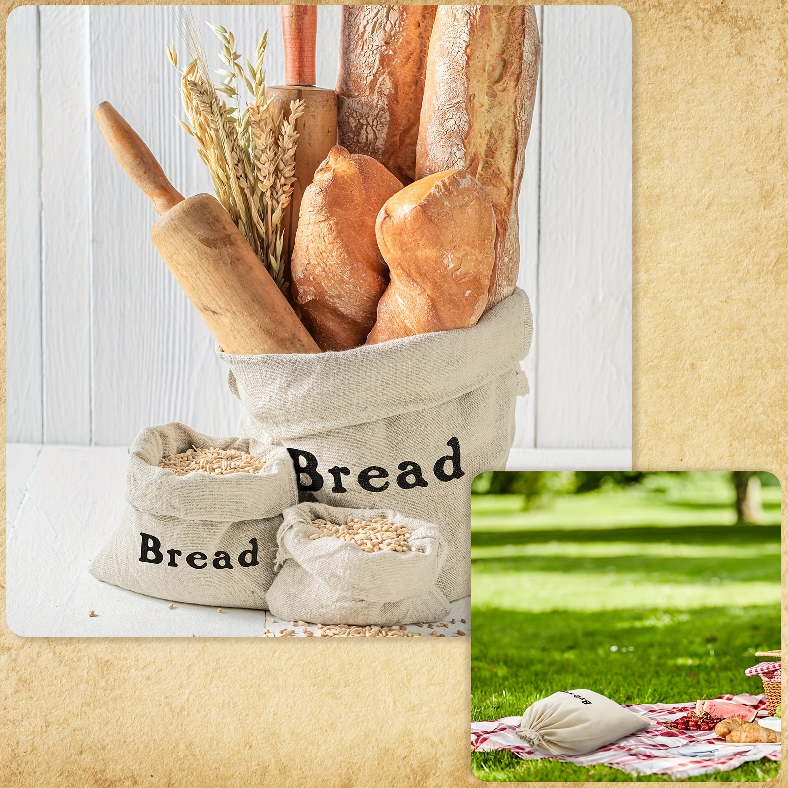 1 Pc Linen Bread Bag Baguette Reusable Drawstring Storage - Temu