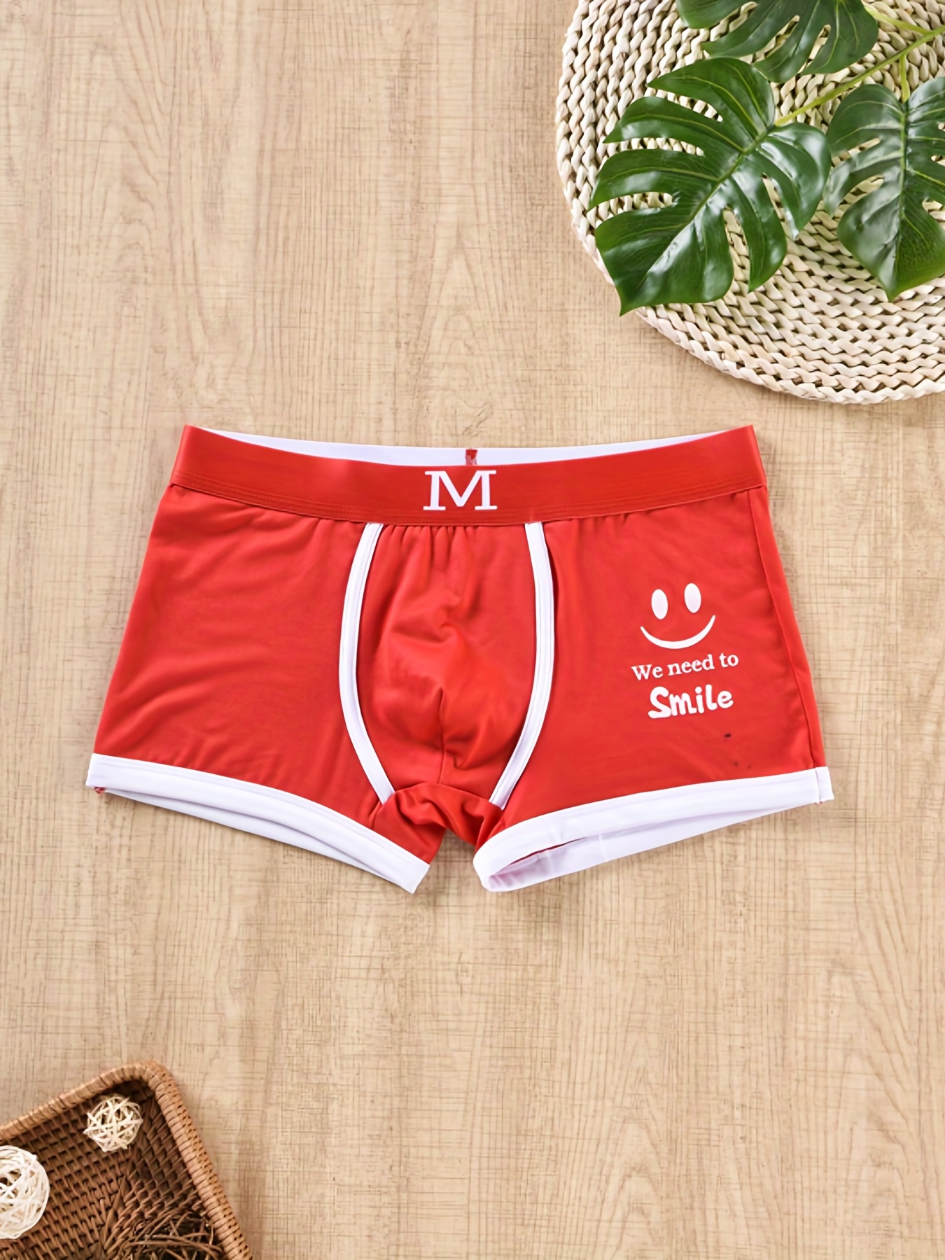 1pc Men's Underwear, Smiling Face Print Fashion Boxers Briefs, Breathable  Soft Comfy Boxers Shorts For Daily Sleep, Medium Stretch Plain Color Trunks