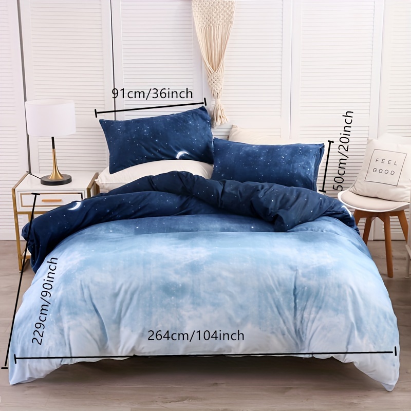 3pcs Duvet Cover Set, Blue Night Sky Print Bedding Set, Soft Comfortable Duvet Cover, For Bedroom, Guest Room (1*Duvet Cover + 2*Pillowcase, Without Core)