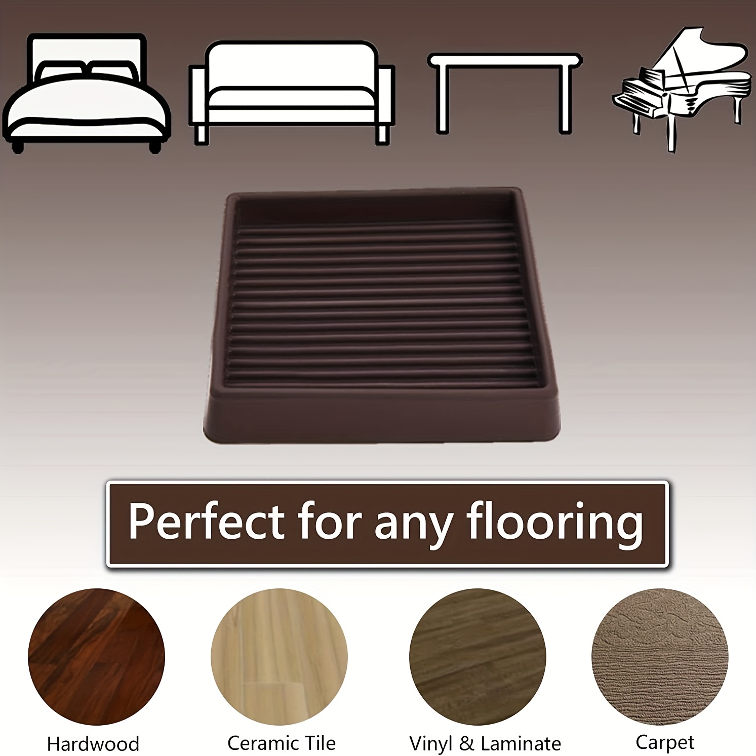 CasterMaster Non Slip Furniture Pads - 5x5 Square Rubber Anti Skid Caster  Cups Leg Coasters - Couch, Chair, Feet, and Bed Stoppers with Anti - Sliding  Floor Grip (Set of 4) Brown - Yahoo Shopping