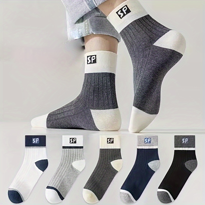 5pairs Mens Blue Colorblock Alphabet Socks High quality - Temu Canada