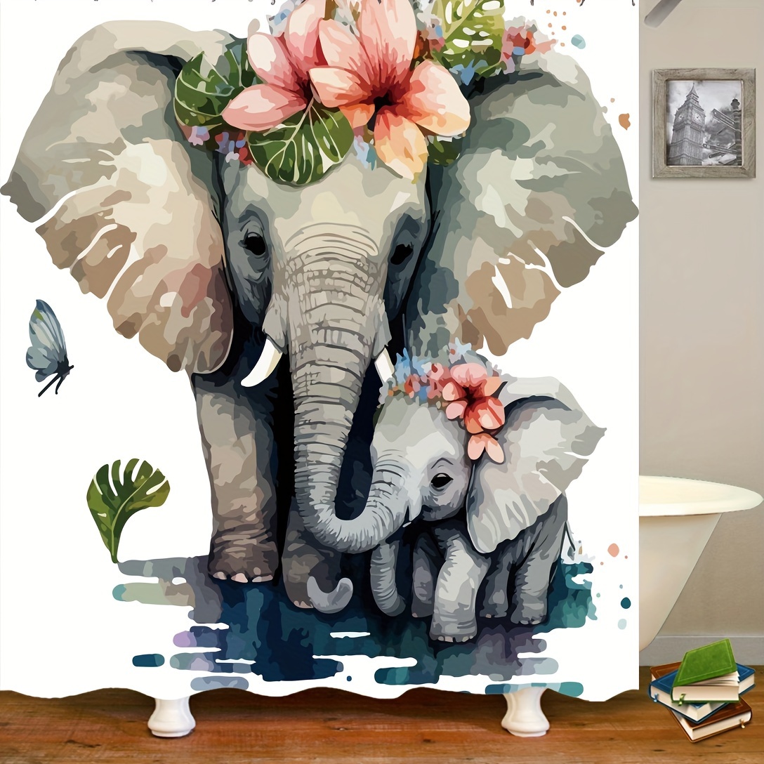  Cortina de ducha de elefante para baño, lindo elefante bebé con  mariposas, color agua, caricaturas, tela vector, Ill, cortinas de ducha de  granja, 36 x 72 pulgadas de largo : Hogar