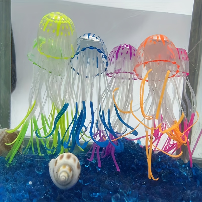 6pcs Multi-Color Jellyfish Aquarium Decorations Glowing Glowing Jellyfish Fish Tank Decorations Silicone Artificial Ornament, Red