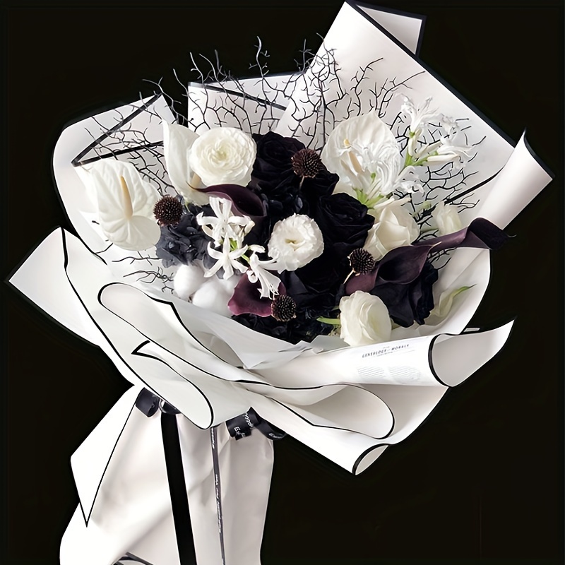 Black White Aristocratic Floral Wrapping Paper Waterproof - Temu