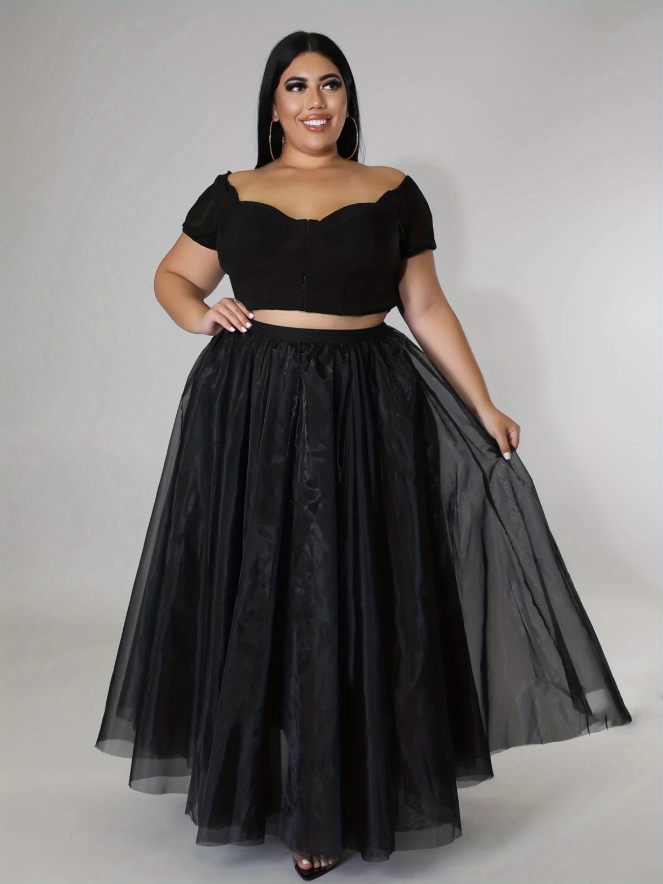 Final Sale Plus Size Multi Layered Mesh Skirt in Black (Skirt Only