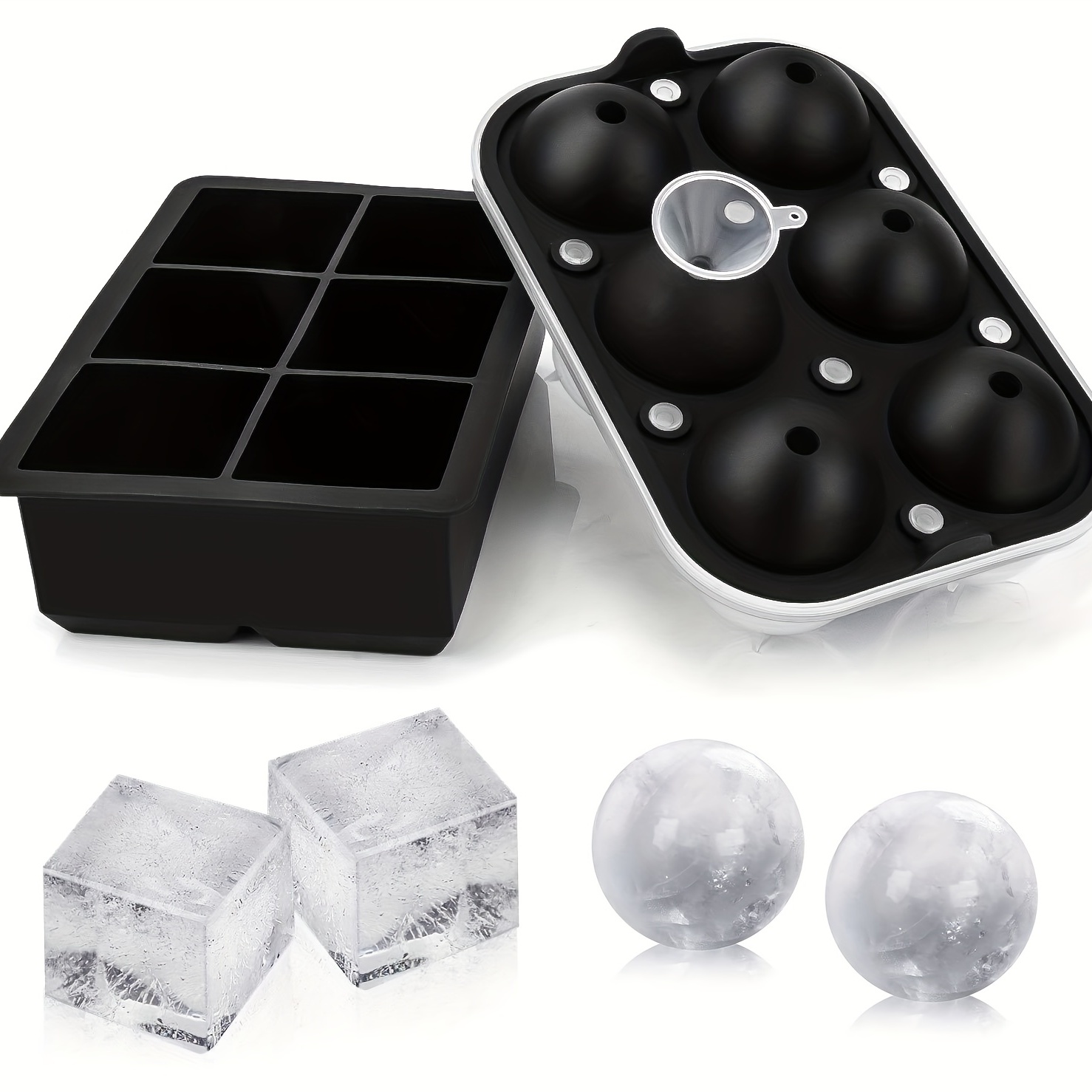 2pcs Silicone Ice Cube Trays,Easy Release Large Ice Cube Tray,Ice ball Trays  with Lids 