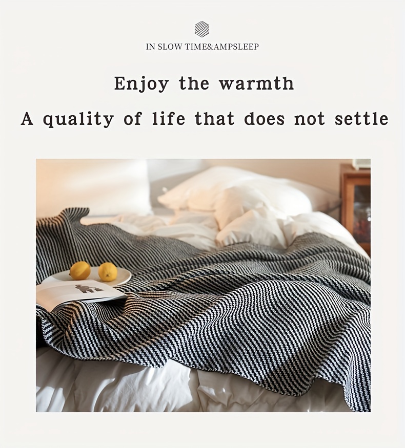 1pc nordic striped pattern knitted blanket air conditioning blanket warm and comfortable soft blanket for sofa bed sofa details 2
