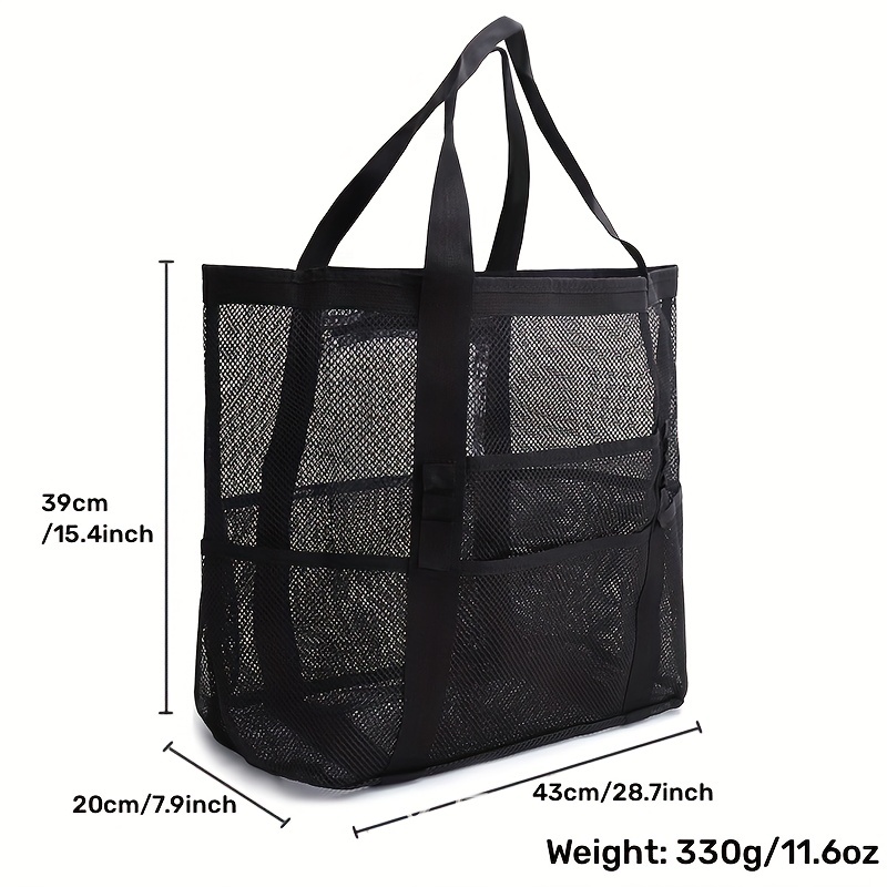 KABAQOO Black Women Large Beach Bag Mesh Tote Bags with Zipper and