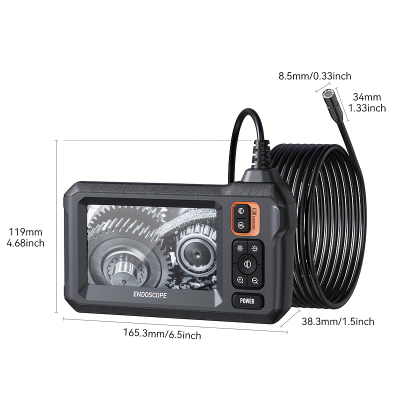 Industrial Endoscope, 8mm HD Digital Borescope Inspection Camera 4.3 Inches  IPS LCD Screen IP67 Waterproof Snake Camera With 8 LED Lights, 1/5/10m Sem