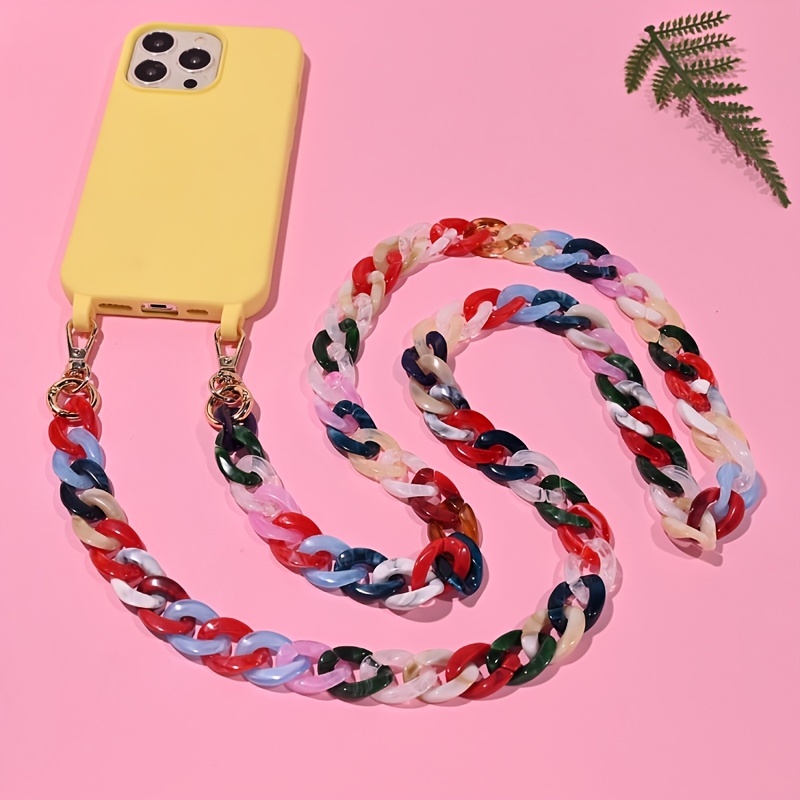 120cm Bevel Design Phone Strap Colorful Portable Acrylic Cell Phone Crossbody Case Chain Lanyard Hanger for Mobile Phone Chain,Temu