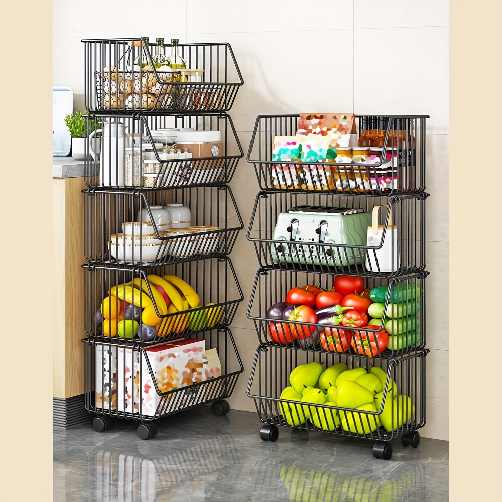 Vegetable Storage Rack Fruit Basket Cart Organizer Holder Rolling Kitchen  Metal