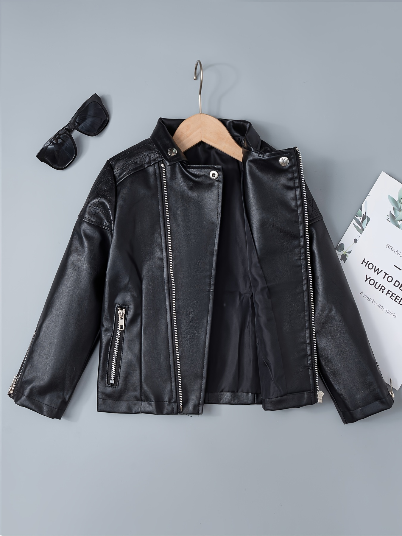 Kids leather 2025 jacket with fur