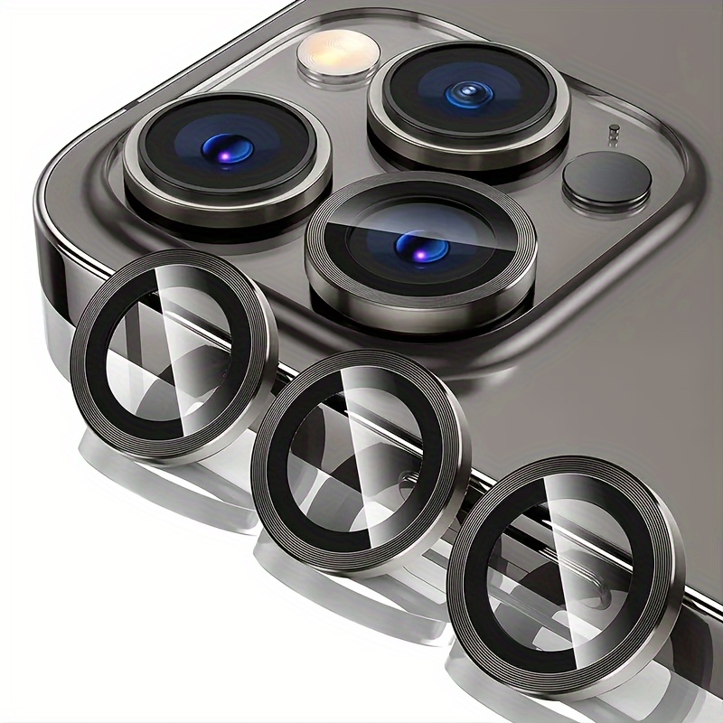 For iPhone 15 Pro Max/Pro/Plus Metal Ring Tempered Glass Camera Lens  Protector