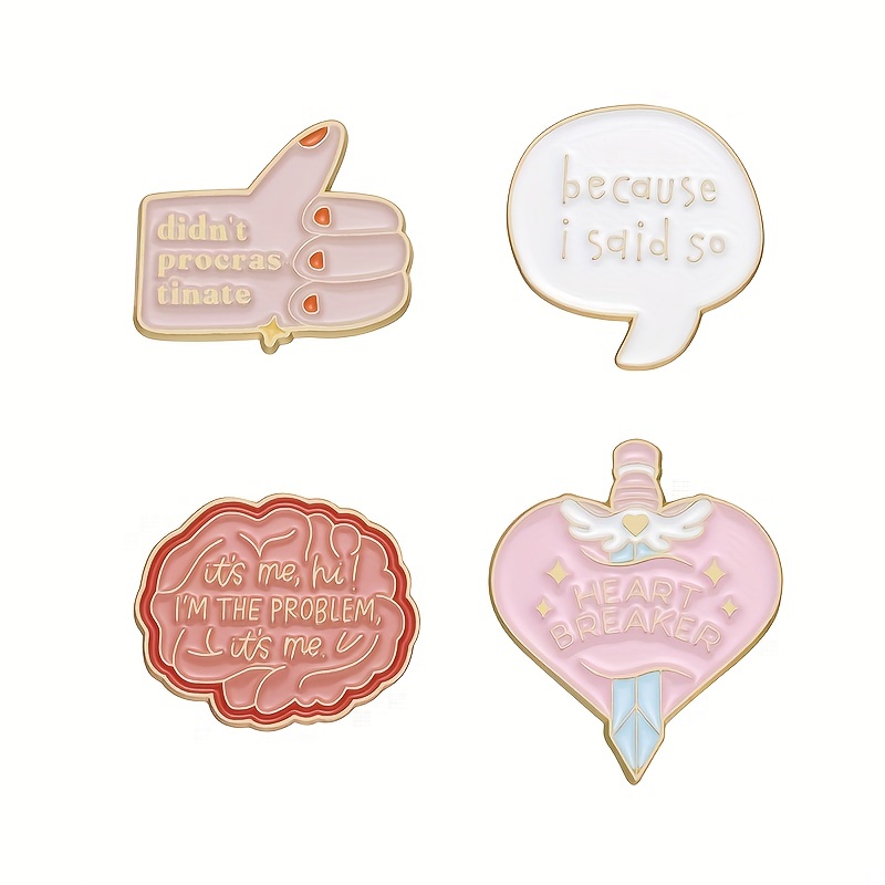 3/4pcs Letter Enamel Pins Mental Health Brooches Lapel Badges Cartoon Fun  Quotes Jewelry Gift For Men