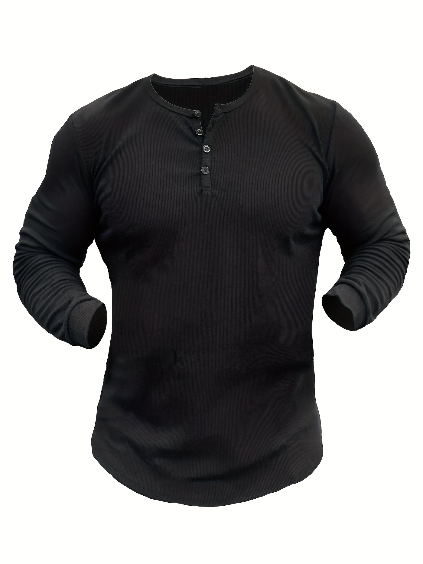 Men's - Long Sleeve Jersey Henley Top in Black