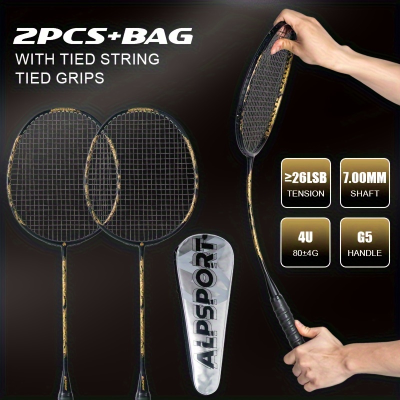 

1pc/2pcs Carbon Fiber Badminton Rackets, 26 Lbs Lightweight Durable Badminton Racket, Great Gifts For Friends