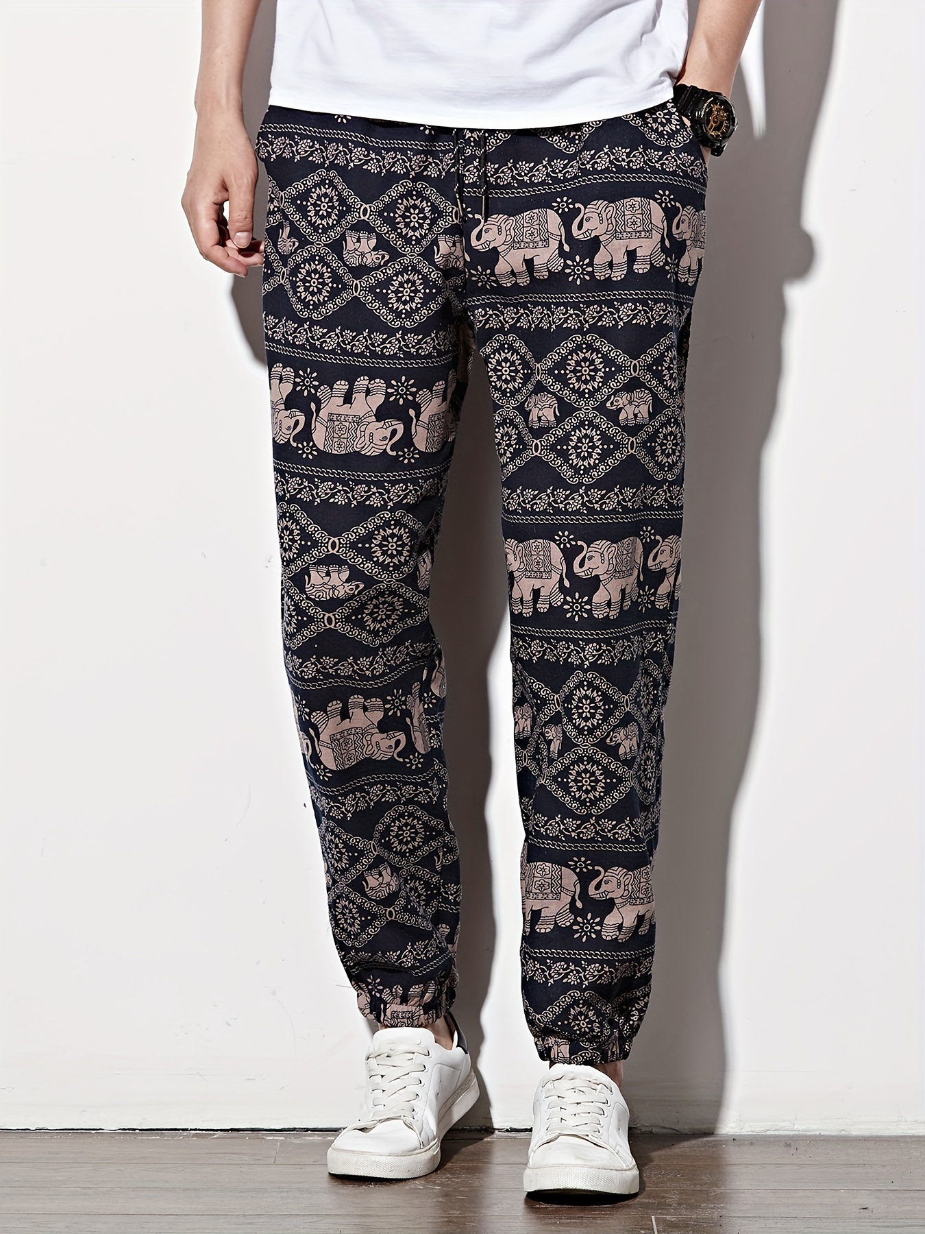 Men's Ethnic Style Printed Joggers Casual Street Style Loose - Temu