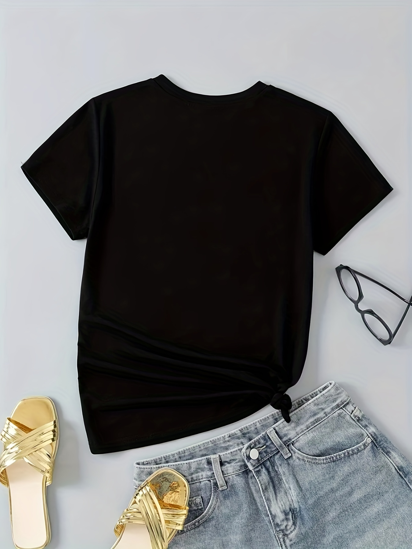 Solid Basic T-shirt, Casual Crew Neck Short Sleeve Versatile T-shirt, Women's Clothing