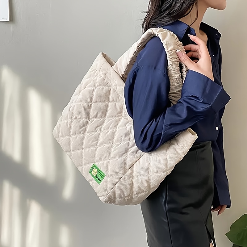 Fashion Corduroy Tote Bag, Solid Color Quilted Shoulder Bag, Women's Casual Handbag for Commute Work,$16.09,K-bg Misu 2169 White,Temu