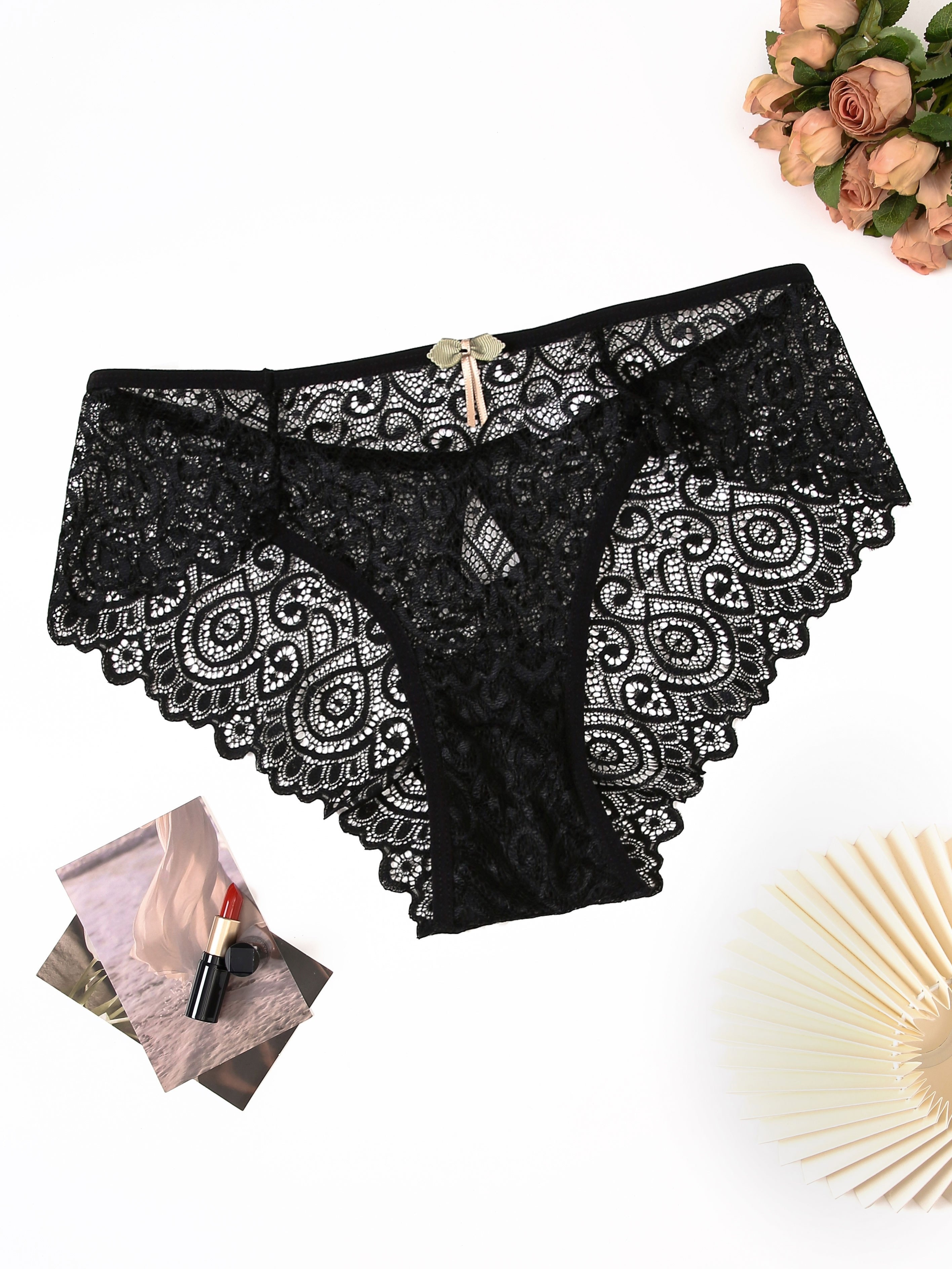 Bow Tie Lace Briefs Comfy Breathable Low Waist Panties - Temu
