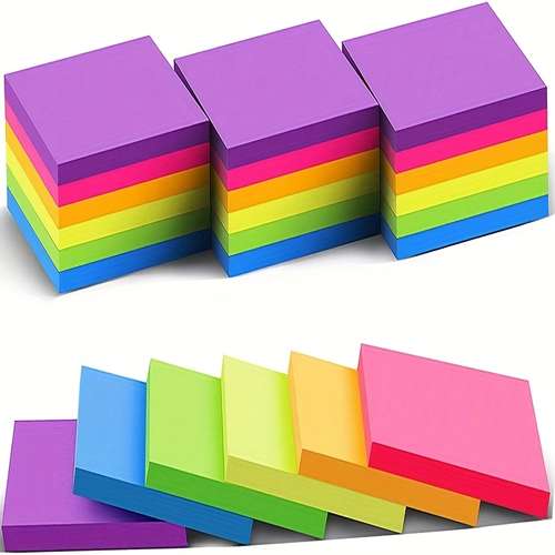 6 Rolls Of 50 Fluorescent Sticky Notes, Colored Sticky Notes, Student Sticky Notes, Office Supplies Sticky Notes
