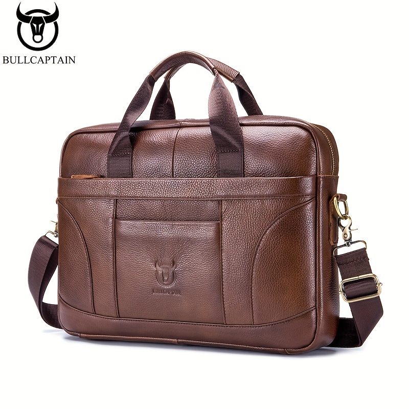 

Bullcaptain Men's Genuine Leather Large Capacity Business Briefcase Messenger Bag Handbag For Travel Work Office Computer Crossbody Bag Top Layer Cowhide Durable Shoulder Pack