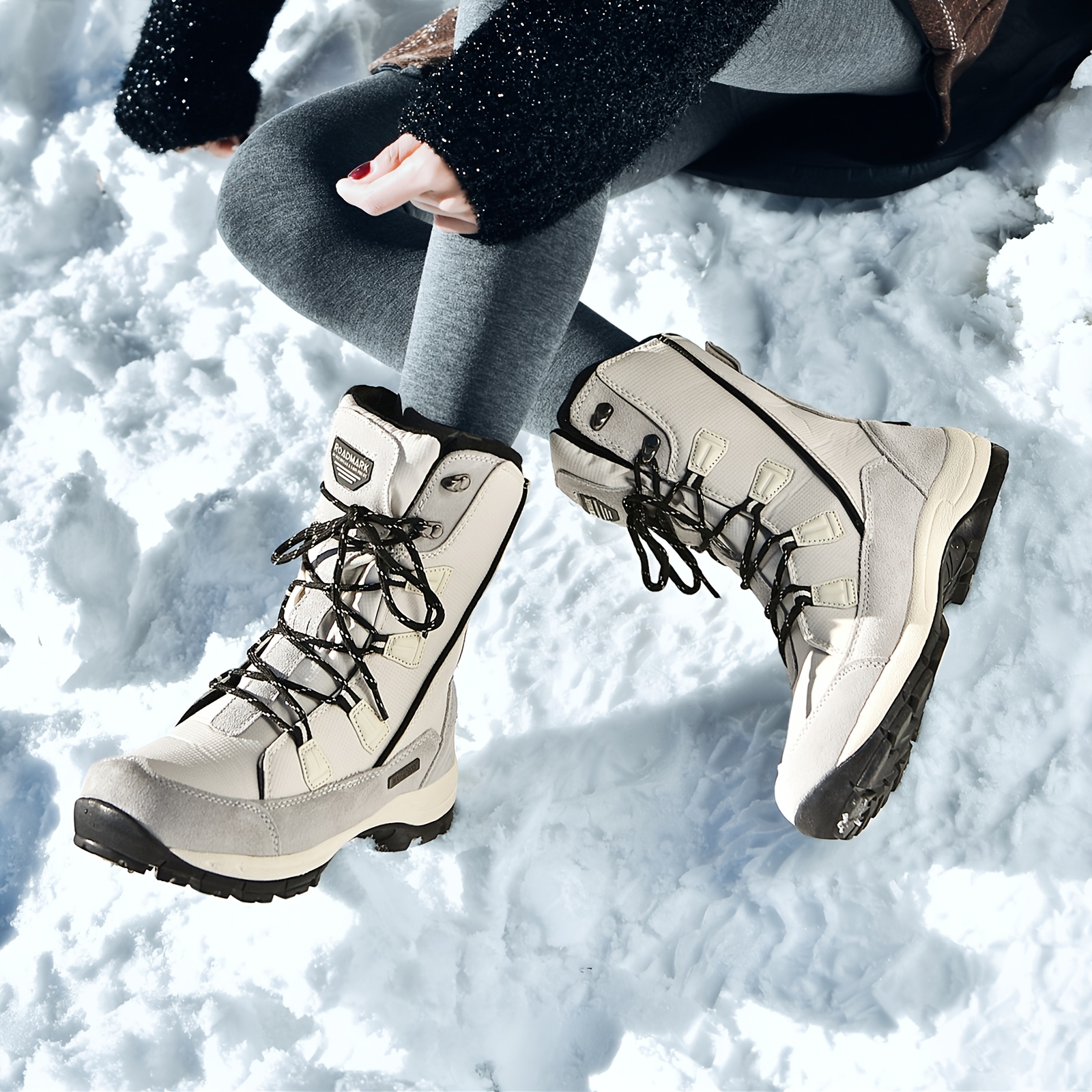  Botas de nieve de invierno con forro de piel cálida para mujer,  impermeables, botines al aire libre, zapatos cómodos para mujer, Beige, 5 :  Ropa, Zapatos y Joyería