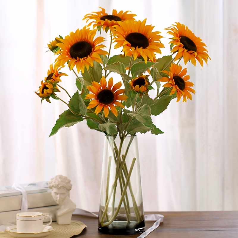 1pc girasoli artificiali, stelo di fiori artificiali, disposizione delle  piante domestiche, festa di nozze, decorazioni floreali, centrotavola da