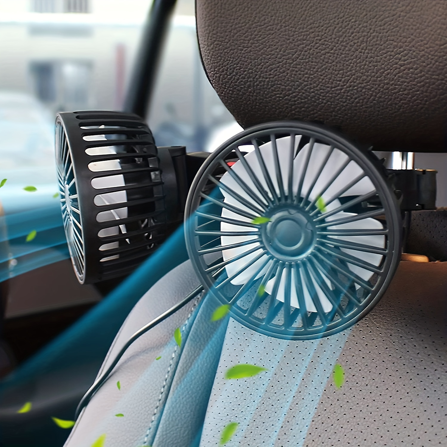 Car Seat Back Cooling Fan USB Charge Dual Head Fan 360 Degree Rotation Auto  Headrest Ventilation Fan Neck Cooler Car Interior