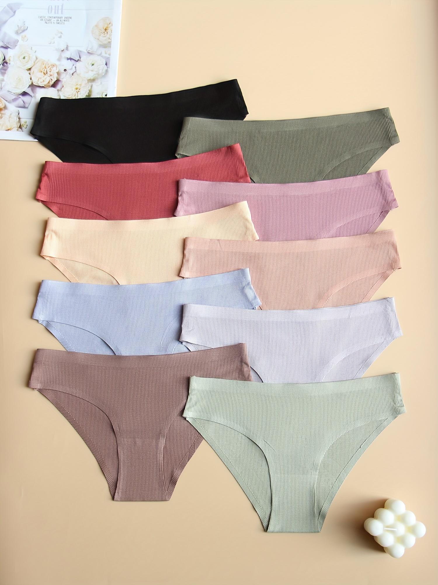 10pcs Solid Ribbed Hipster Panties, Soft & Comfy Stretchy Intimates  Panties, Women's Lingerie & Underwear