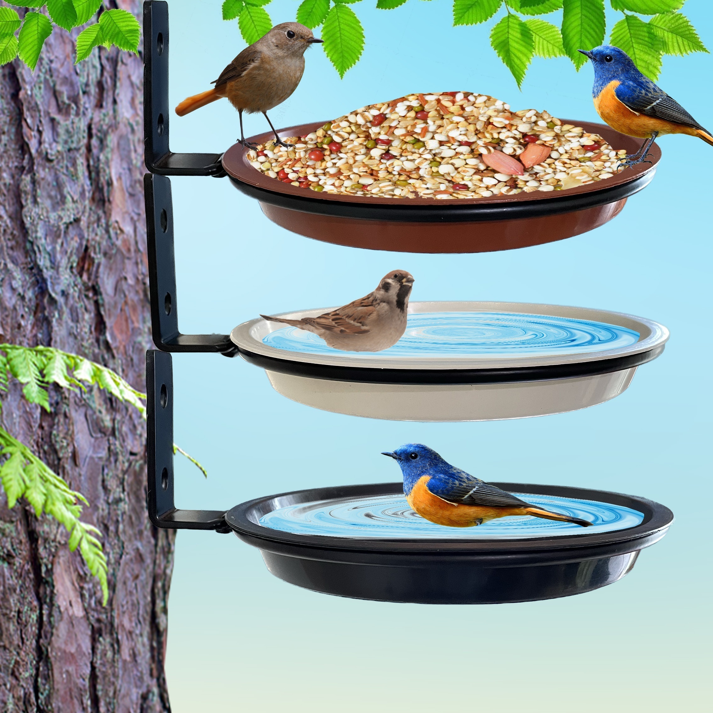 L-Lei Mangeoire à oiseaux avec ventouses solides et plateau à graines,  mangeoires pour oiseaux sauvages, pinsons, cardinaux et bleuets