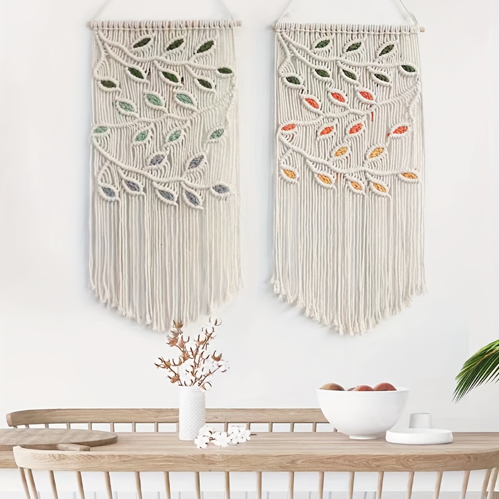 Macramé para colgar en la pared, cortinas grandes de macramé con cuentas de  madera, tapiz bohemio con borlas tejidas, decoración de pared sobre la