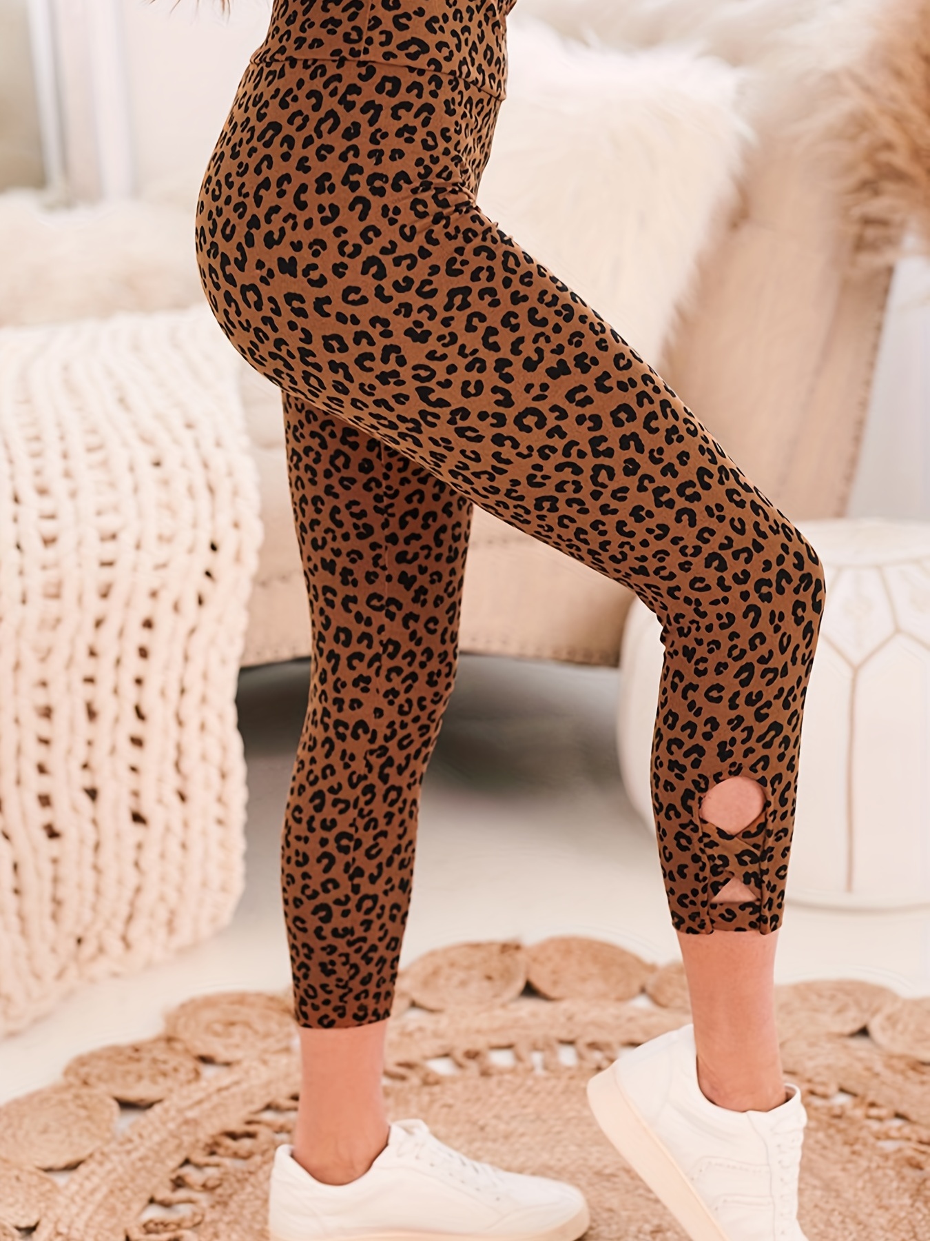 Snakeskin Print Skinny Leggings, Casual Elastic Waist Stretchy Leggings,  Women's Clothing