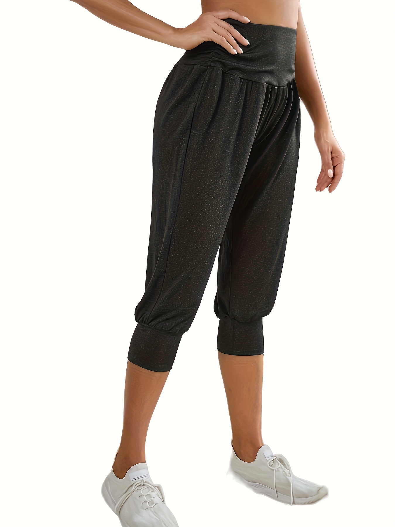 Summer Solid Loose Casual Sports Pants, Yoga Workout Casual Capri Pants,  Women's Activewear