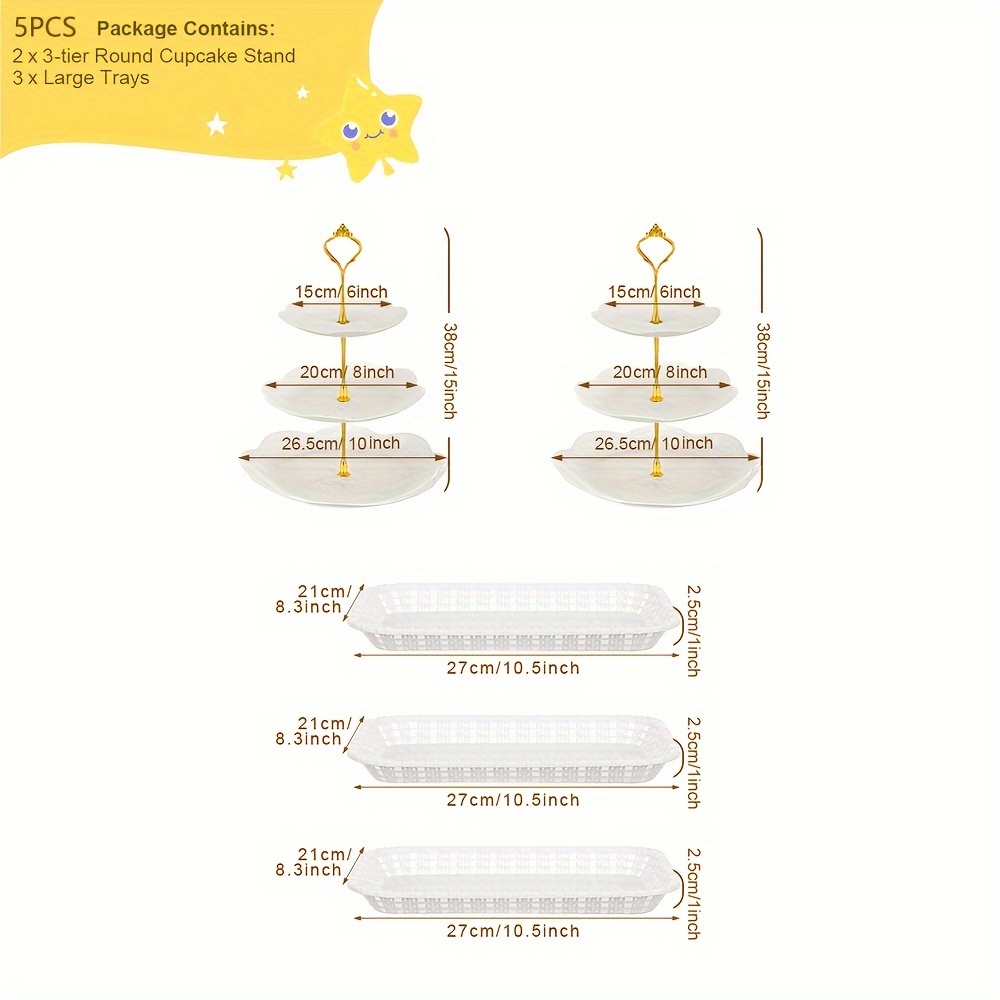 Tiered Cupcake Stand Set, White Plastic Dessert Table, Round Rectangle  2/3-tier Serving Stand Tower Tray, Food Serving Tray, For Party Baby Shower  Wedding, Serveware Accessories - Temu