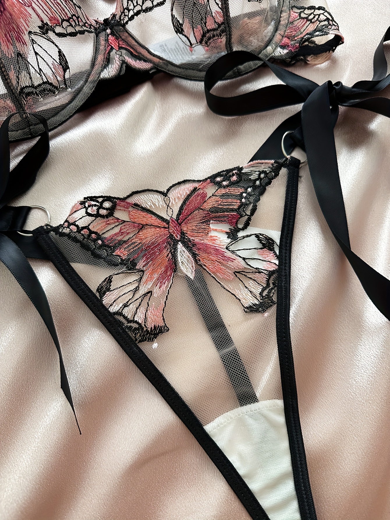 Exotic Butterfly Lingerie Set With Fancy Lace, Fairy Embroidery