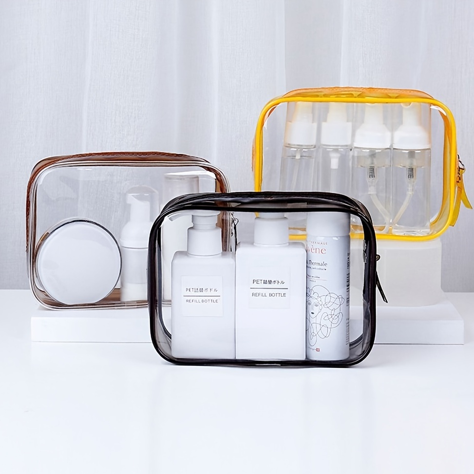 Neceser transparente - Bolsa de maquillaje de PVC - Estuche de viaje grande  transparente para cosméticos - Cubo de embalaje transparente con asa 