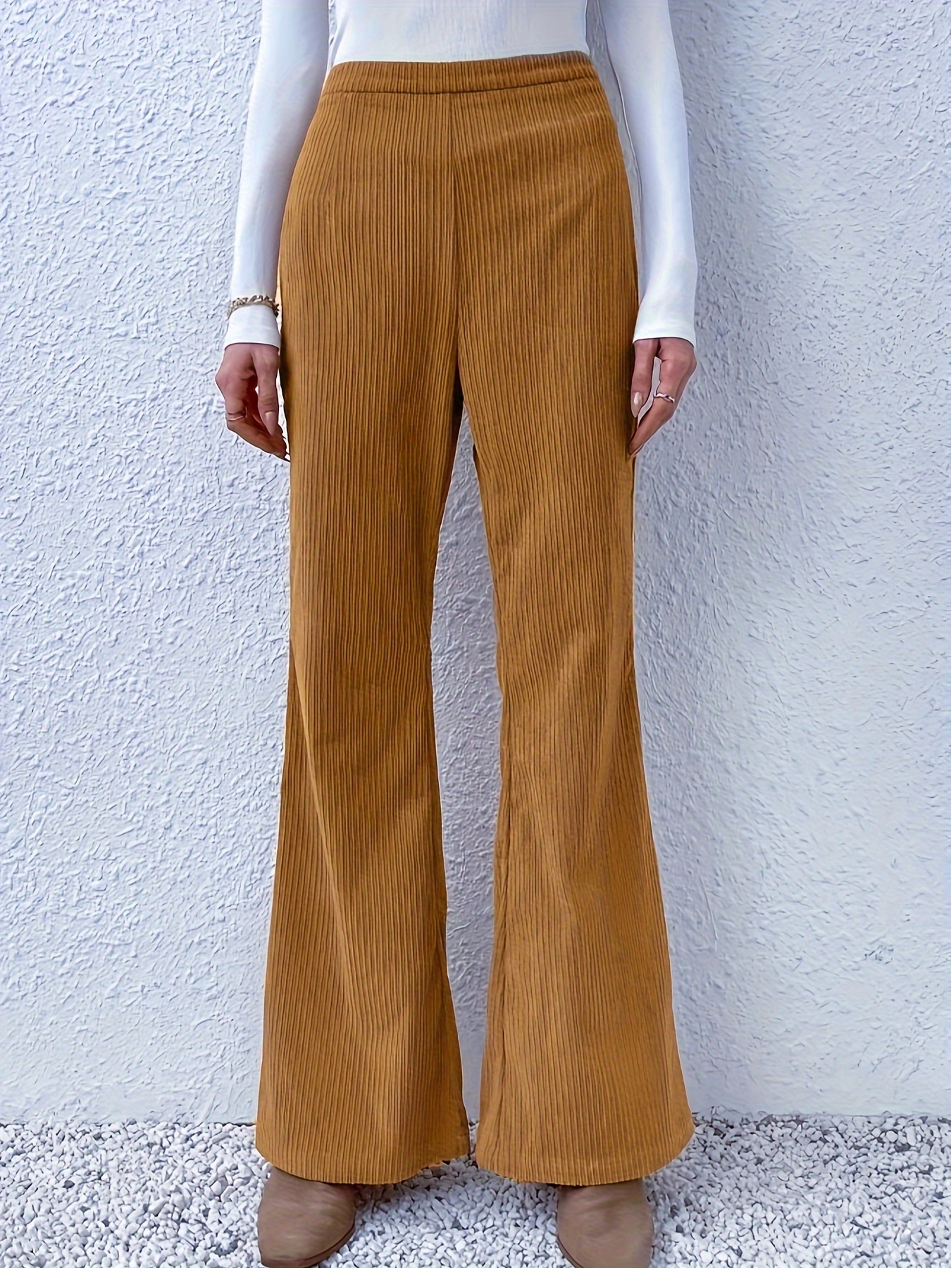 High Waisted Corduroy Pants Bell Bottom Women's Casual Brown