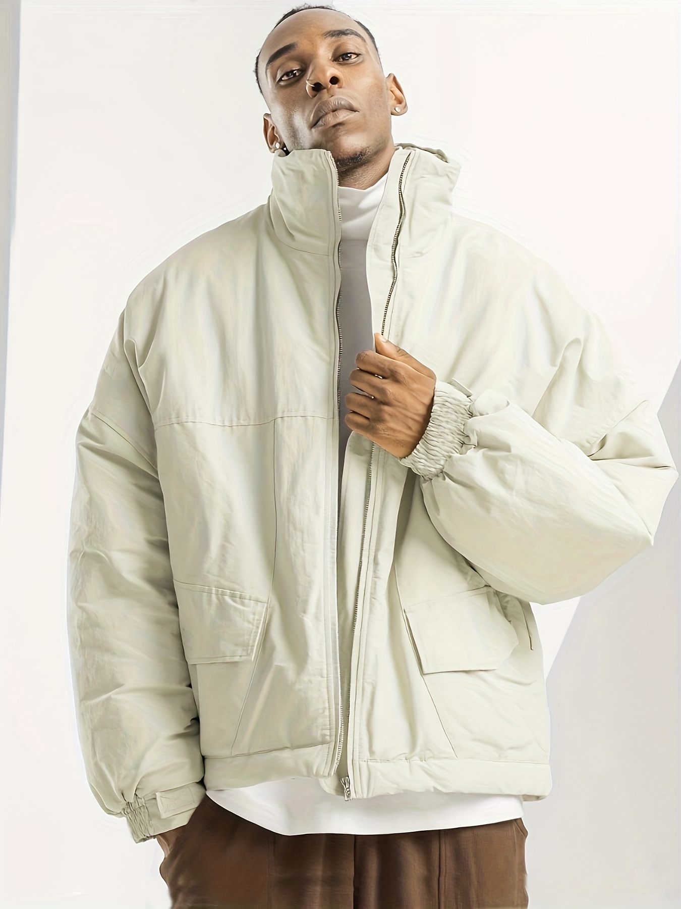 Men's Warm Windbreaker Winter Jacket, Casual Stand Collar Wearproof Cotton  Padded Jacket Coat