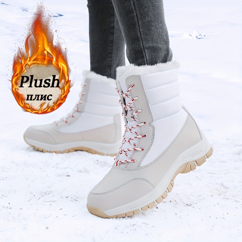 Round Toe Plush Inner Snow Boots Non Slip Winter Thermal - Temu